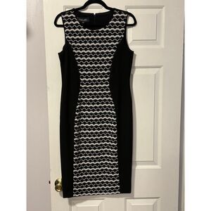 Black Label Black & White Geometric Pattern Sleeveless Cocktail‎ Dress